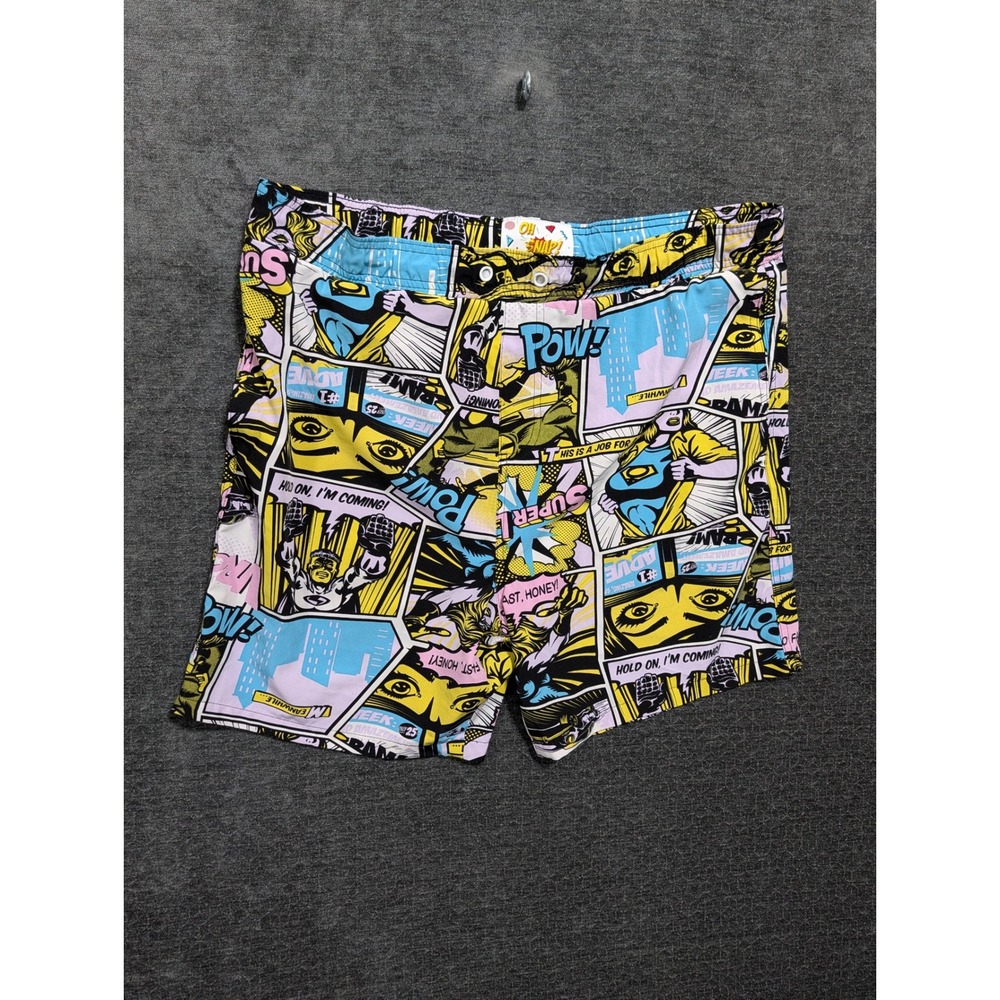Oh Snap Drill Clothing Co Comic Book Print Swim Trunks Mens XL Superhero Pop Art